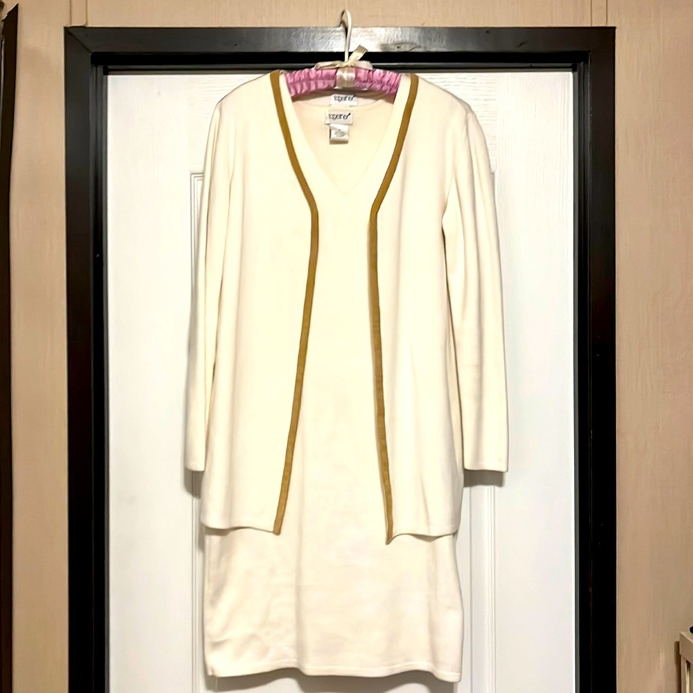 TOGETHER 100% cotton sleeveless knit dress & matching sweater, off white, size S